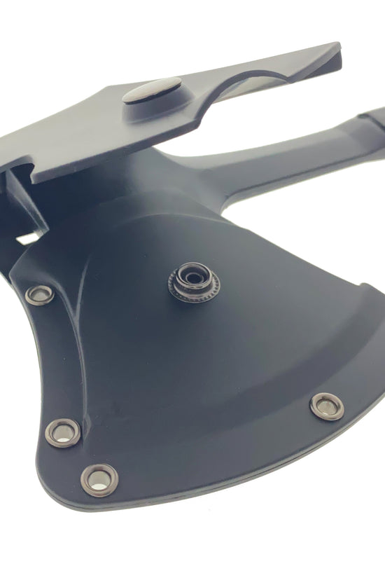 Close-up of Falcon Survival Axe with Firestarter showcasing durable blade and ergonomic grip