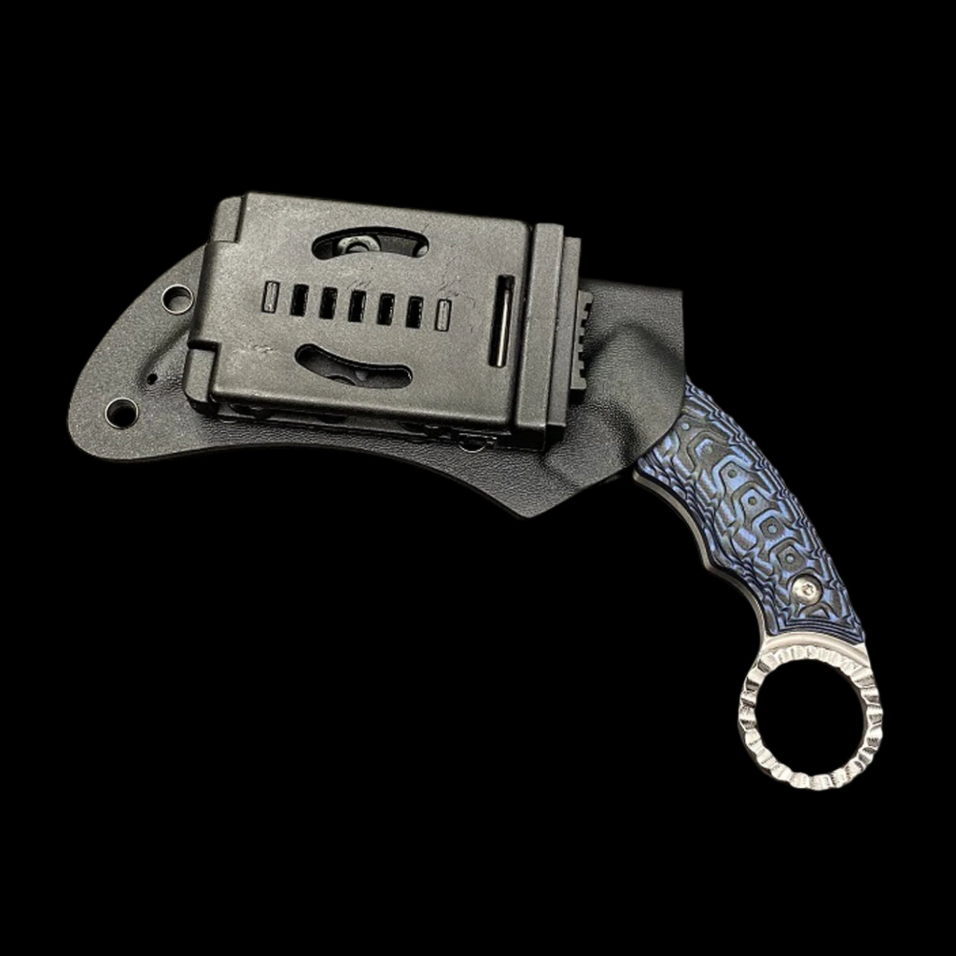 Falcon Tactical Knife Blue Damascus Pattern with ergonomic grip and secure sheath for easy carry
