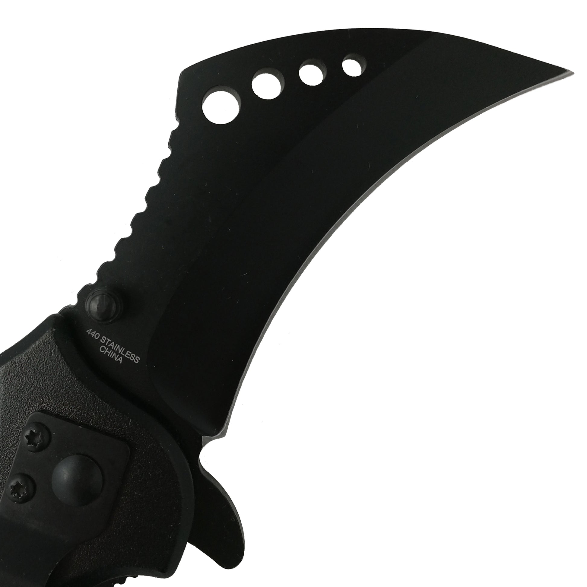 Falcon spring assisted karambit knife with black curved stainless steel blade and ergonomic handle