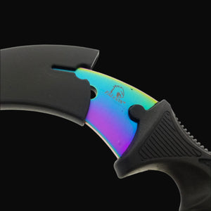 Falcon training karambit for beginners with rainbow blade and black ergonomic handle