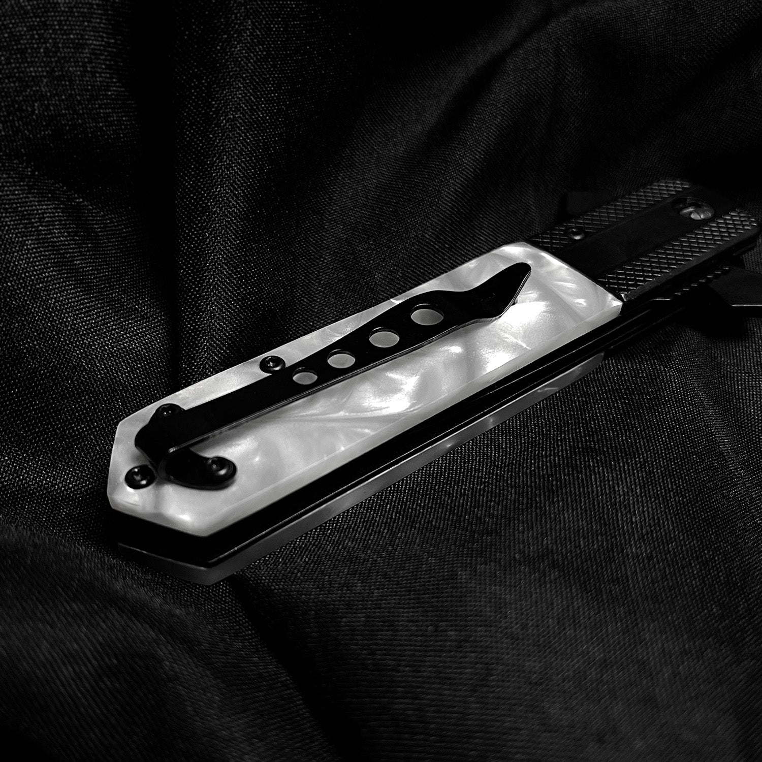 Guild Arms Falcon White Handle w Cross Spring Assisted Pocket Knife with sleek design