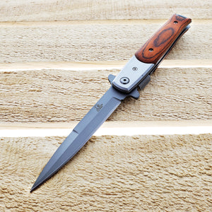 Falcon Wood Spring Assisted Pocket Knife with sleek design and durable stainless steel blade