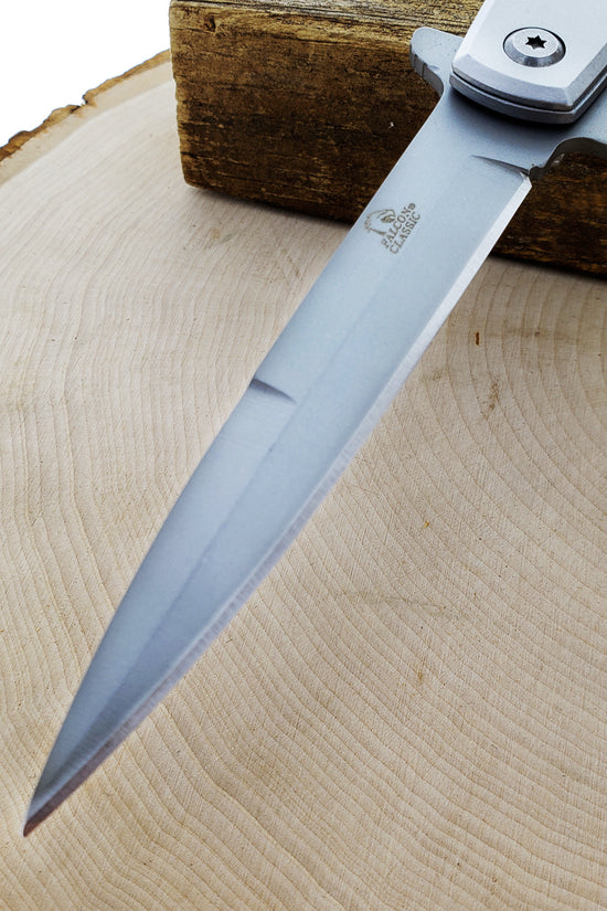 Falcon Wood Spring Assisted Pocket Knife with sleek stainless steel blade and ergonomic handle