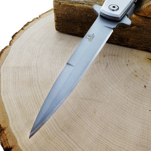Falcon Wood Spring Assisted Pocket Knife with sleek stainless steel blade and ergonomic handle