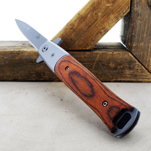 Falcon Wood Spring Assisted Pocket Knife with a sleek blade and stylish wooden handle
