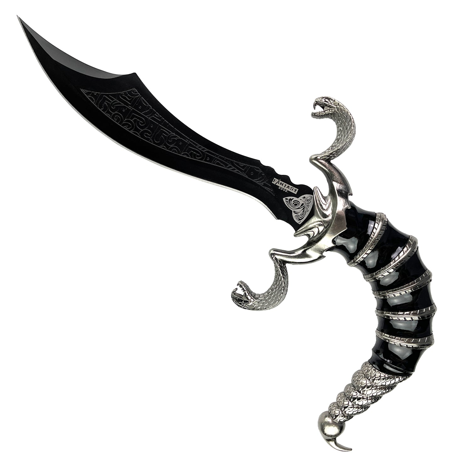 Fantasy Edge 12" Scorpion Dagger Curved Blade Scorpion Dagger W/ Stand featuring ornate details and a serpent handle