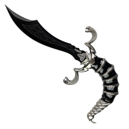 Fantasy Edge 12" Scorpion Dagger Curved Blade Scorpion Dagger W/ Stand featuring ornate details and a serpent handle