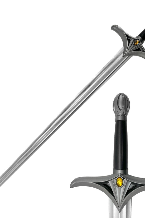 Guild Arms Fantasy Foam Power Medieval Sword with a sleek silver blade and intricate hilt design