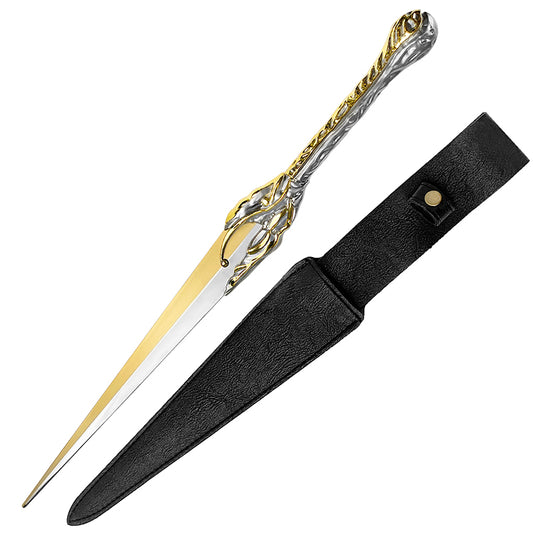 Guild Arms fantasy medieval dagger with sheath featuring an ornate handle and sleek blade design