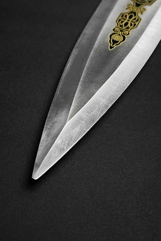 Close-up of a Fantasy Edge fantasy roman dagger for sale showcasing its intricate blade design