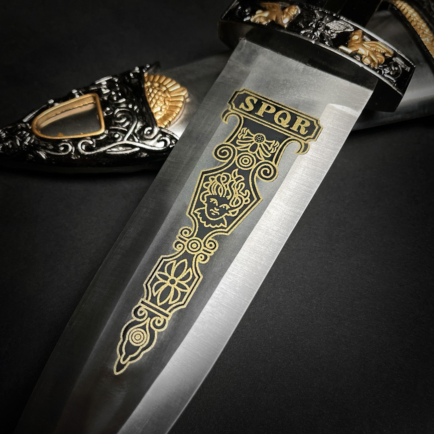Fantasy Edge Decorative Fantasy Roman Dagger for sale with intricate SPQR design on the blade