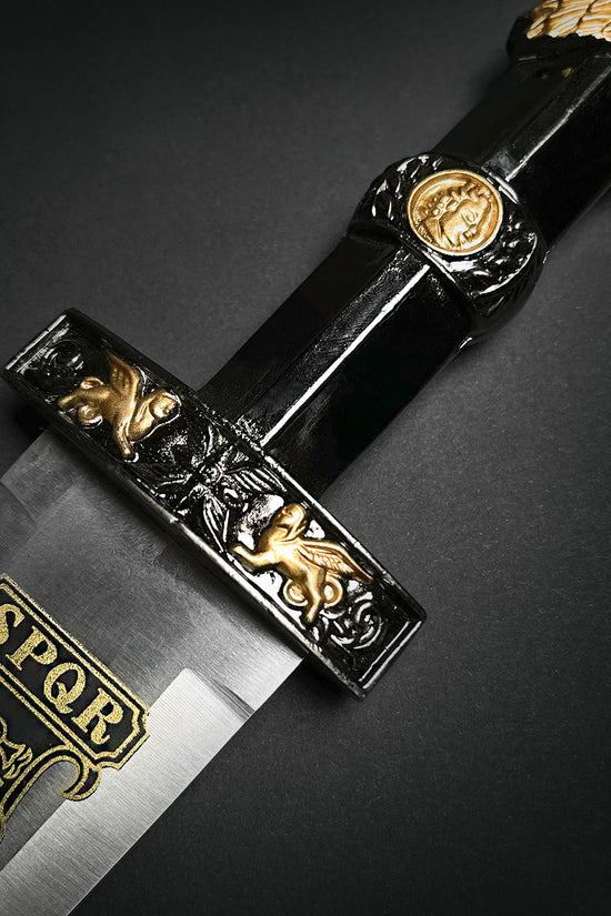 Fantasy Edge fantasy roman dagger for sale with detailed handle and engraved blade featuring SPQR design