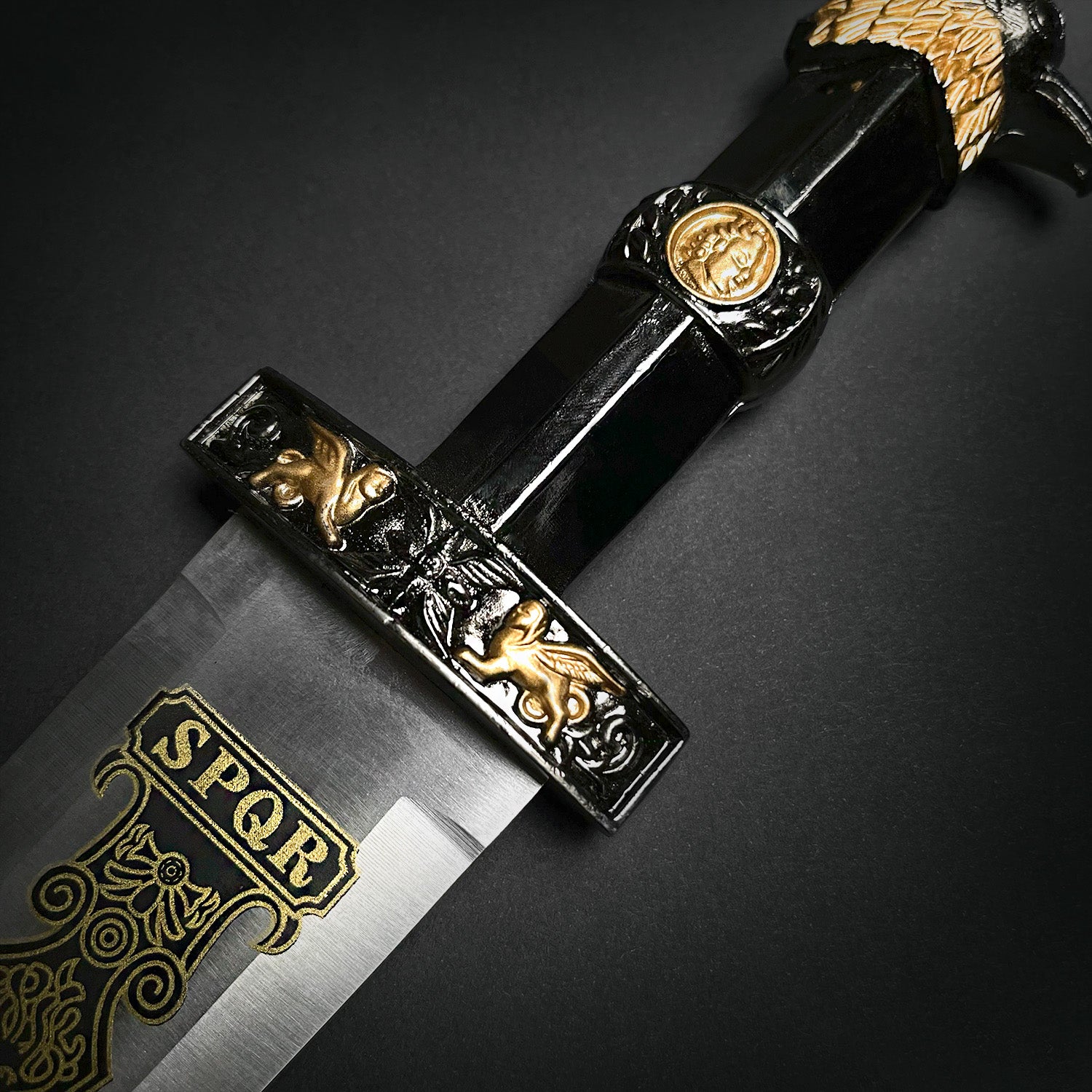 Fantasy Edge fantasy roman dagger for sale with detailed handle and engraved blade featuring SPQR design