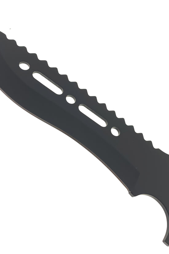 Guild Arms Fixed Blade Black Hunting Knife with serrated edge for versatile outdoor use
