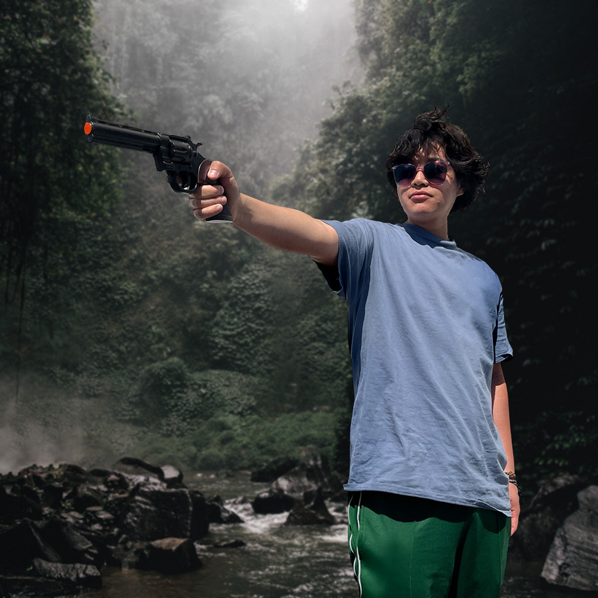 Guild Arms Foam Cosplay Revolver Gun held by a person in a natural setting with sunglasses