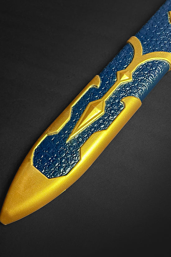Guild Arms Foam Cosplay Sword with a blue and gold textured design for costume play and cosplay events