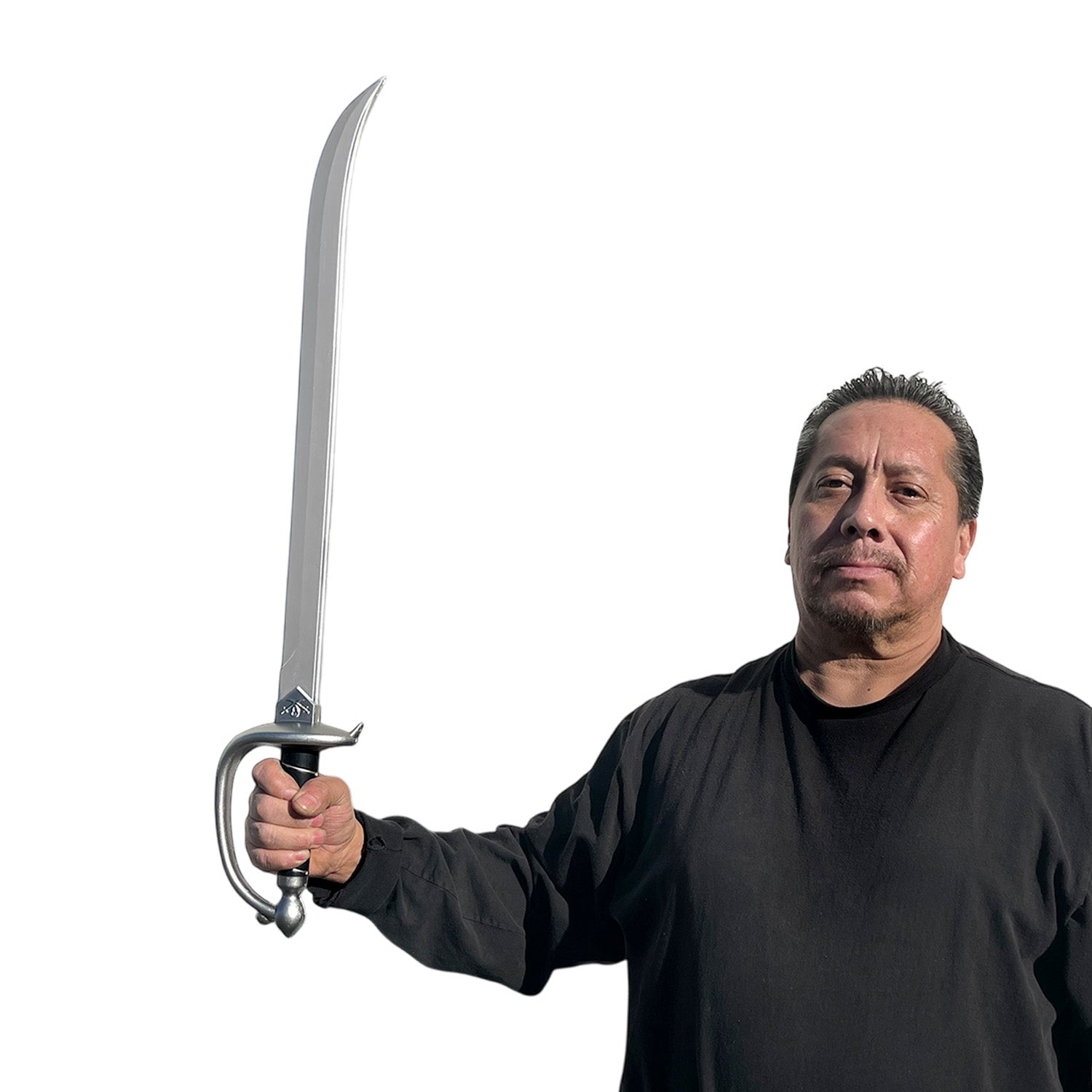 Otaku Gears Foam Cutlass Pirate Sword held by a model showcasing its realistic design and lightweight material