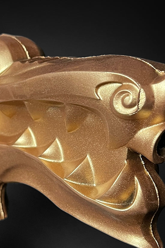 Otaku Gear ornate gold foam fantasy gun prop for cosplay with carved filigree and detailed muzzle