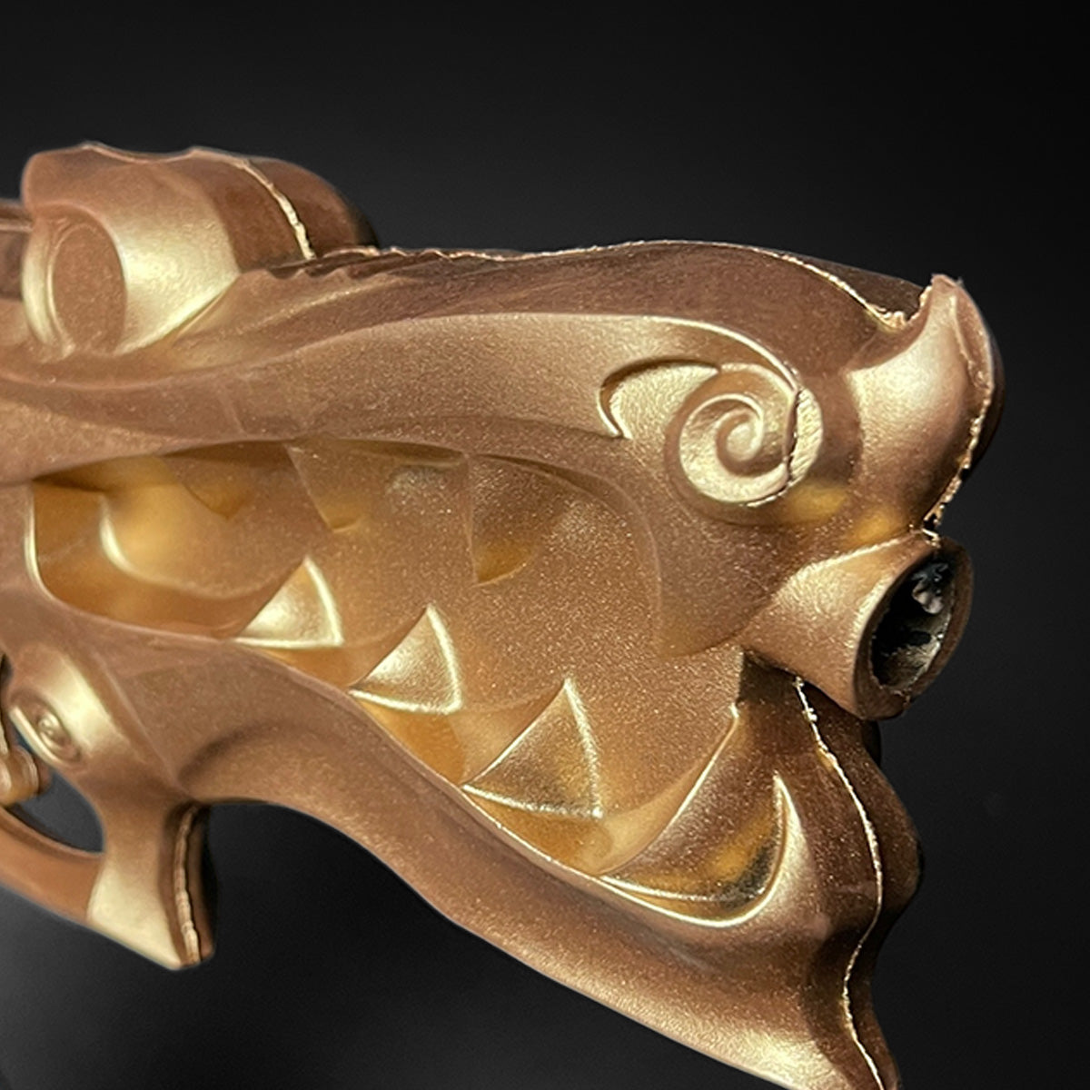 Otaku Gear ornate gold foam fantasy gun prop for cosplay with carved filigree and detailed muzzle