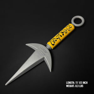 Otaku Gears foam flying thunder kunai with grey blade and yellow handle for cosplay and training