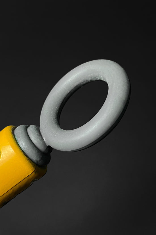 Otaku Gears foam flying thunder kunai with yellow handle and gray ring tip for cosplay