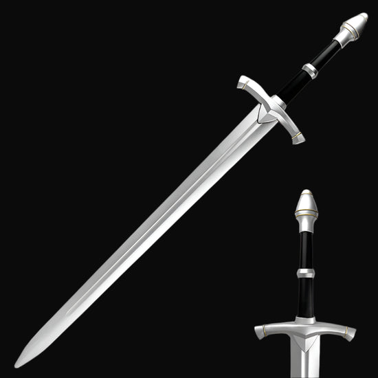 Guild Arms Foam medieval sword with a sleek silver blade and detailed black grip