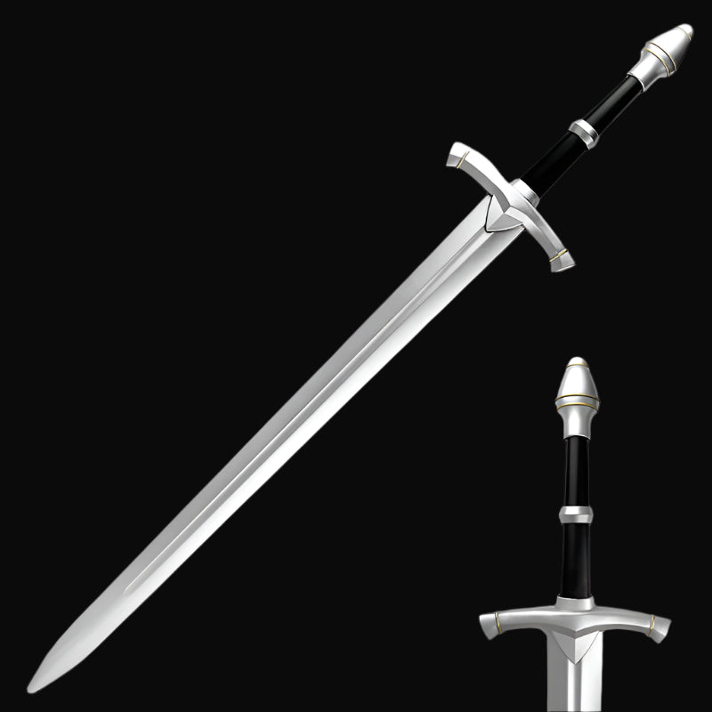 Guild Arms Foam medieval sword with a sleek silver blade and detailed black grip