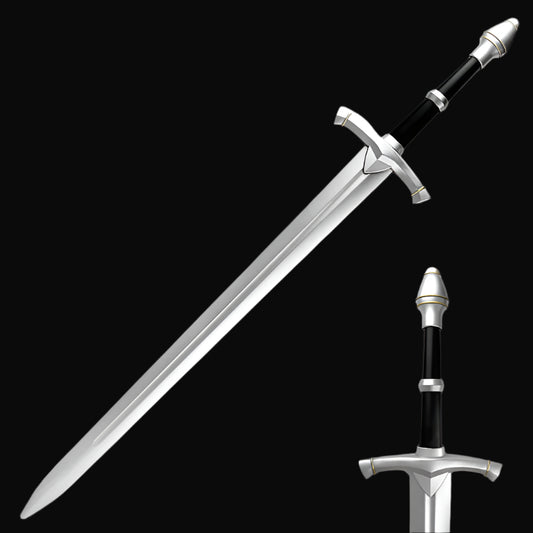 Guild Arms Foam medieval sword with a sleek silver blade and detailed black grip