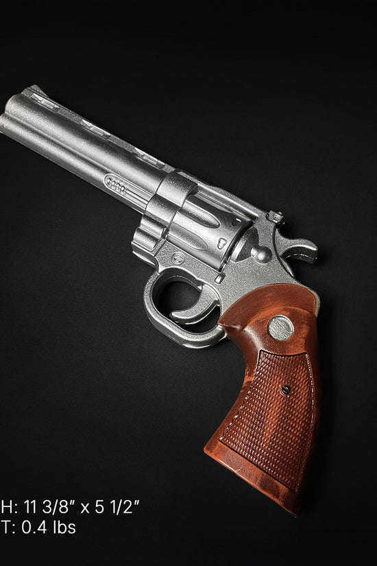 Guild Arms anime foam gun with brown grip and silver barrel foam revolver prop for cosplay