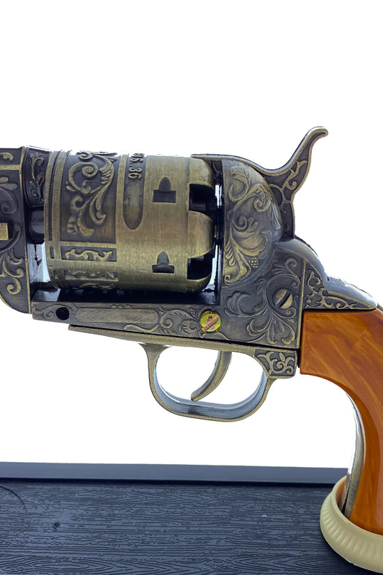 13 1/2" Decorative Antique Revolver Gun w/ Display Stand