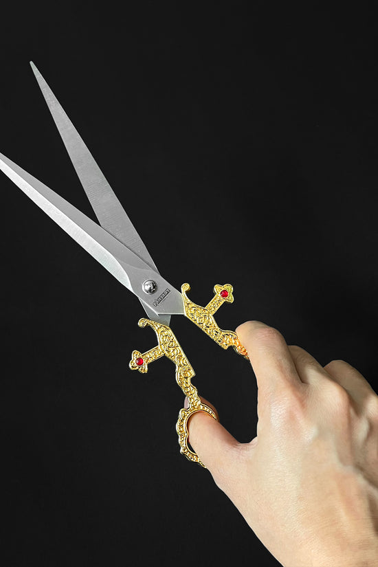 Gold bodice scissors dagger with intricate design and sharp blades for fantasy weapon collectors
