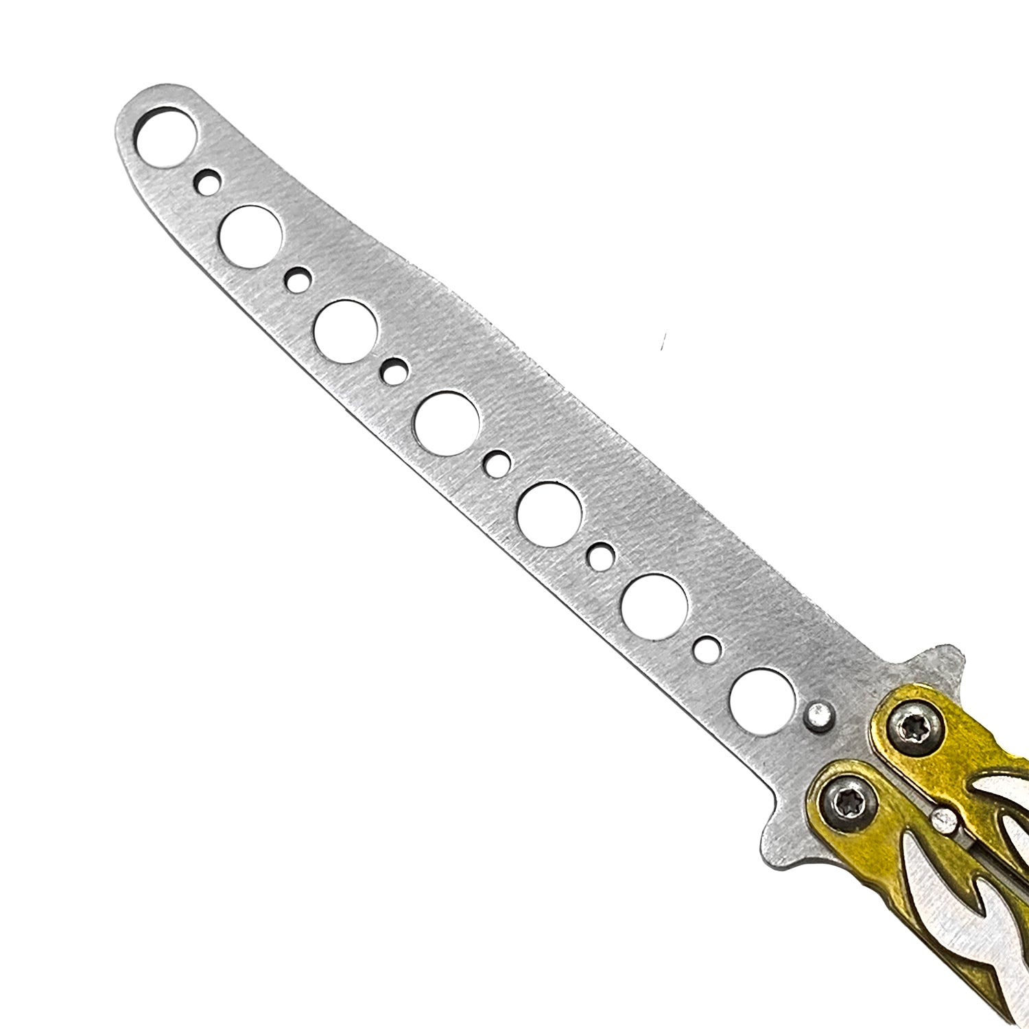 Gold Scorpion Butterfly Training Knife with a sleek design and smooth handles for safe practice