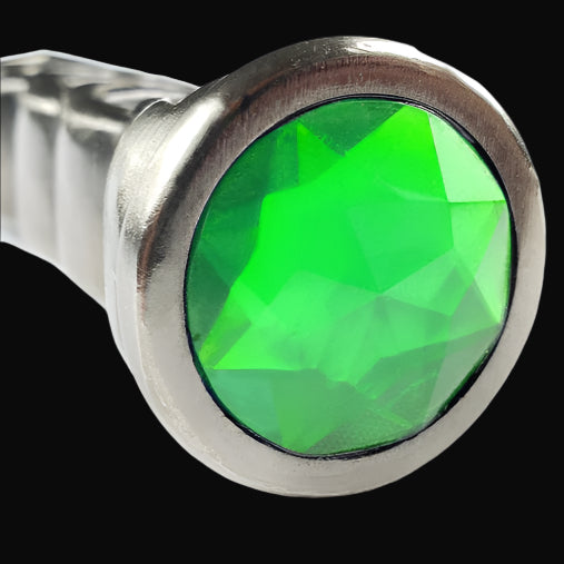 Green Scottish Dirk Dagger handle featuring a large faceted green gem for a striking look