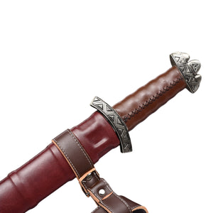 Hand-Forged Damascus Medieval Sword with ornate handle and scabbard detail from Knight Collections