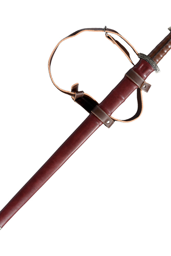 Hand-Forged Damascus Medieval Sword with leather sheath and detailed grip for collectors and reenactors