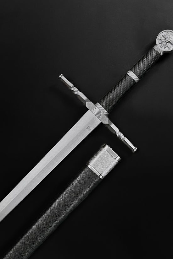 Hand-forged knight medieval sword with a sleek blade and intricate hilt design by Knight Collections