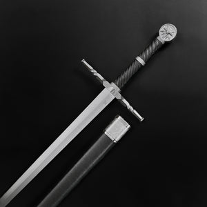 Hand-forged knight medieval sword with a sleek blade and intricate hilt design by Knight Collections
