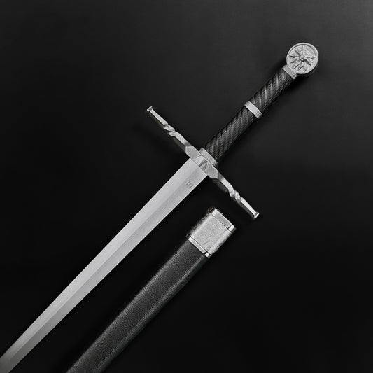 Hand-forged knight medieval sword with a sleek blade and intricate hilt design by Knight Collections