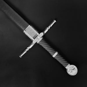 Hand-forged knight medieval sword with a detailed grip and ornate pommel from Knight Collections