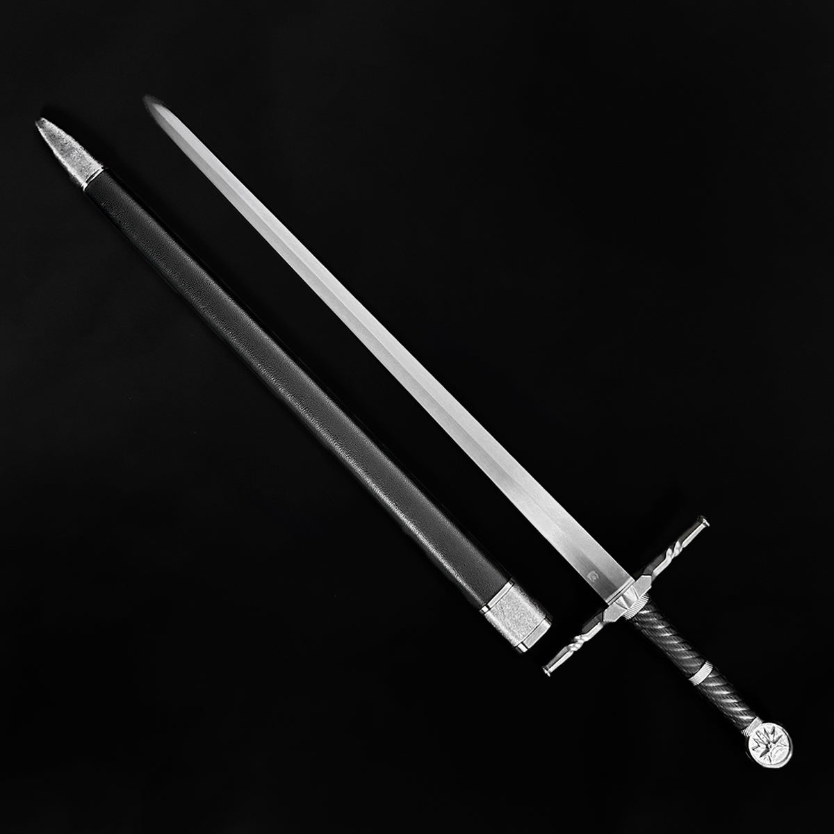 Hand-forged knight medieval sword with a sleek blade and decorative hilt from Knight Collections
