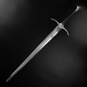 Hand-Forged Medieval Sword w/ Leather Strips featuring a sleek blade and detailed hilt design