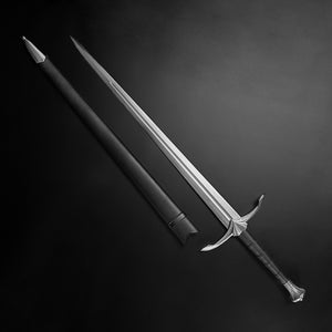 Hand-Forged Medieval Sword w/ Leather Strips with a sleek blade and ornate hilt