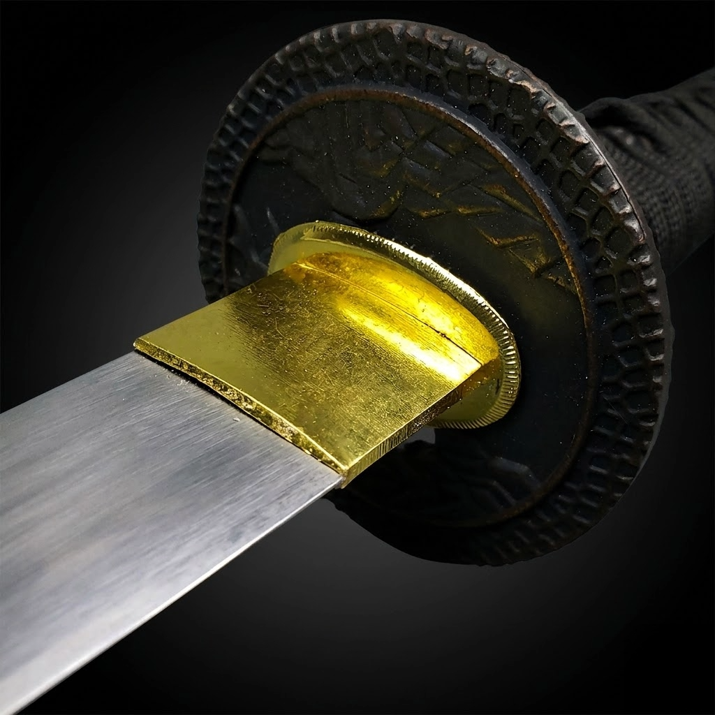 Gold habaki on katana sword- Guild Arms.
