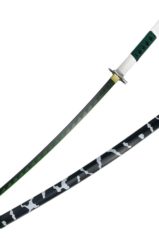 Japanese Anime Demon Katana Sword by Guild Arms with detailed green and black blade and decorative sheath