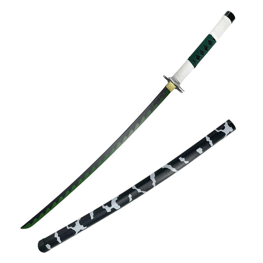 Japanese Anime Demon Katana Sword by Guild Arms with detailed green and black blade and decorative sheath
