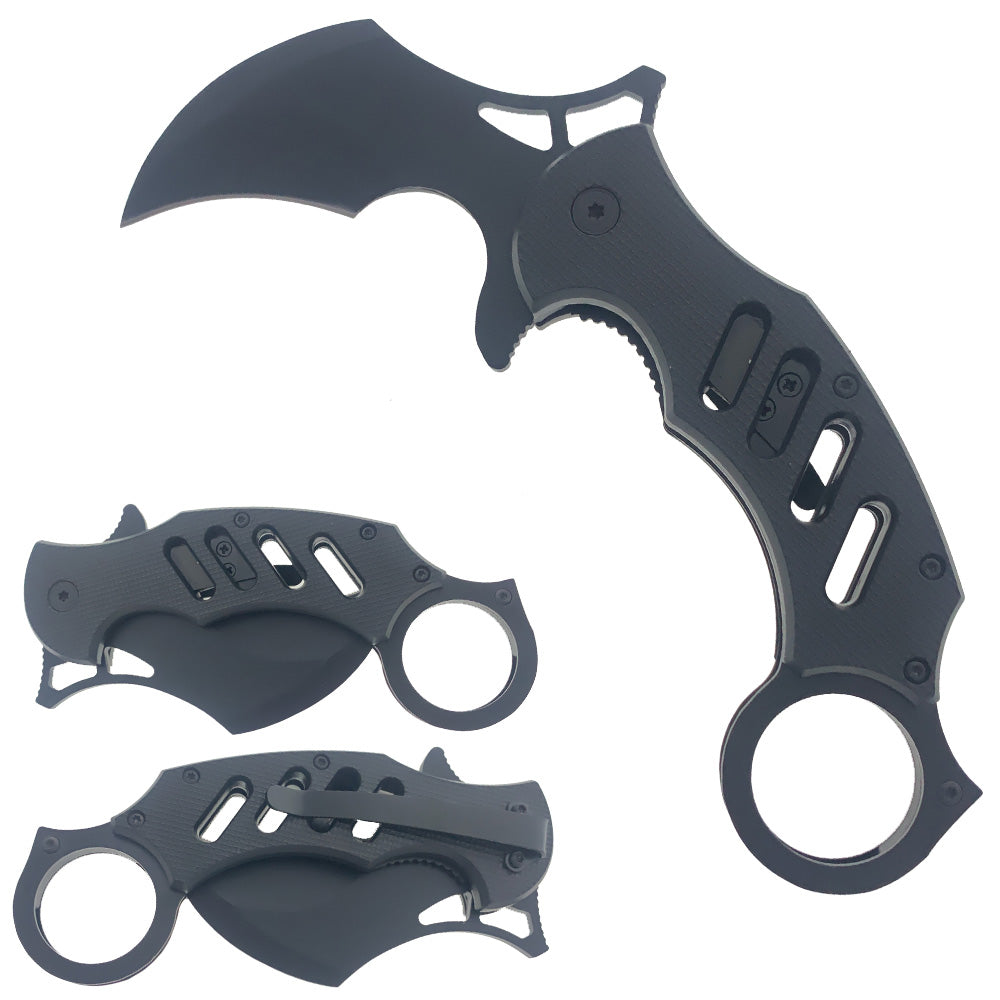 Karambit Pocket Knife Black Handle with Spring Assisted Opening and Ergonomic Grip