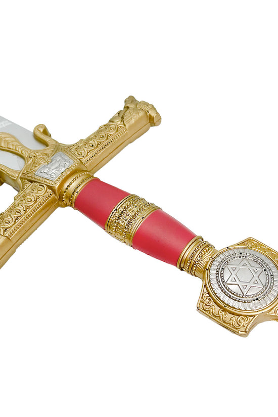 King Solomon Star Red Foam Medieval Sword with ornate golden hilt and red handle for safe play