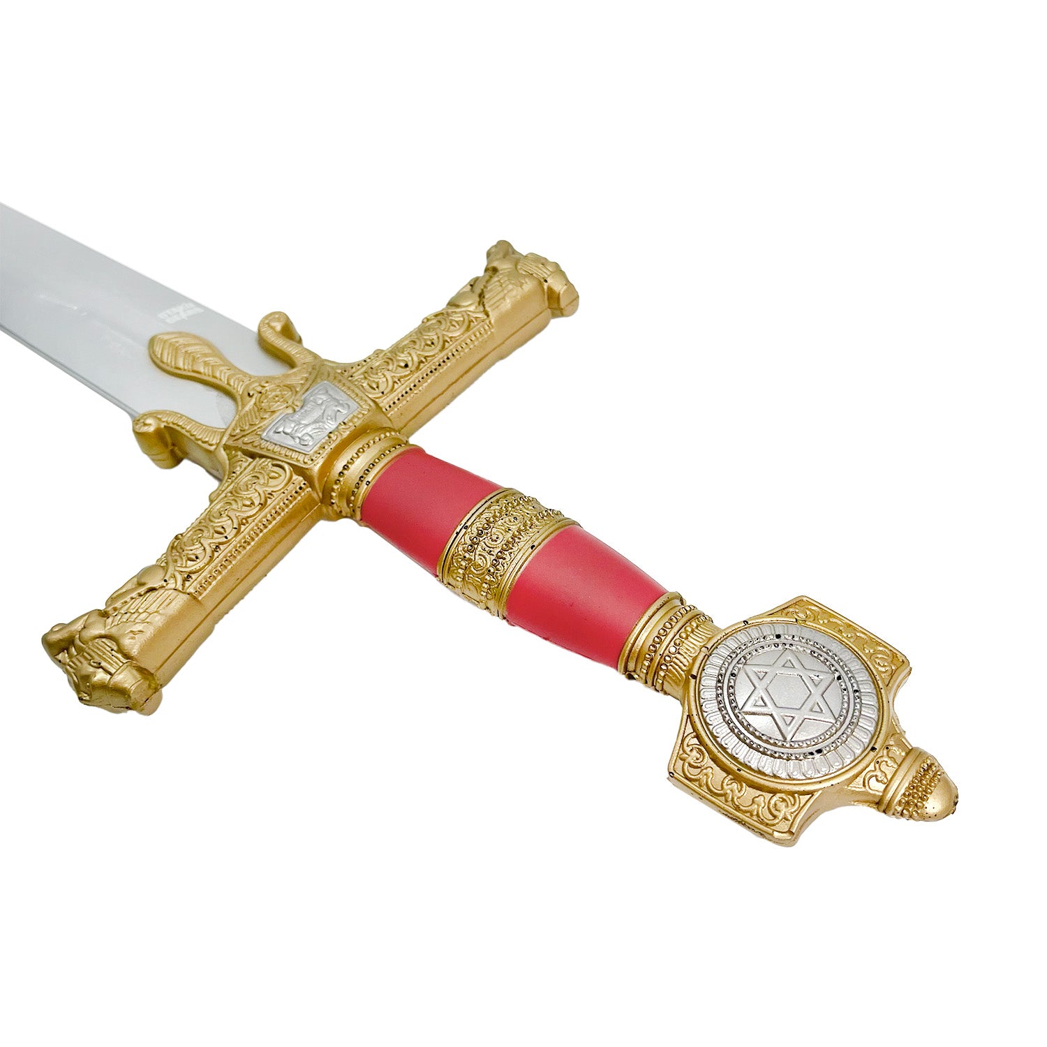 King Solomon Star Red Foam Medieval Sword with ornate golden hilt and red handle for safe play