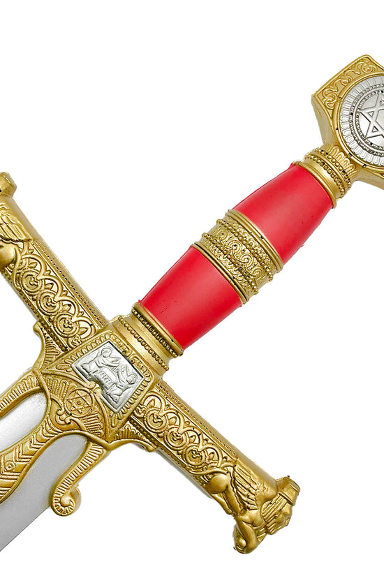 King Solomon Star Red Foam Medieval Sword with detailed gold hilt and realistic design for safe play