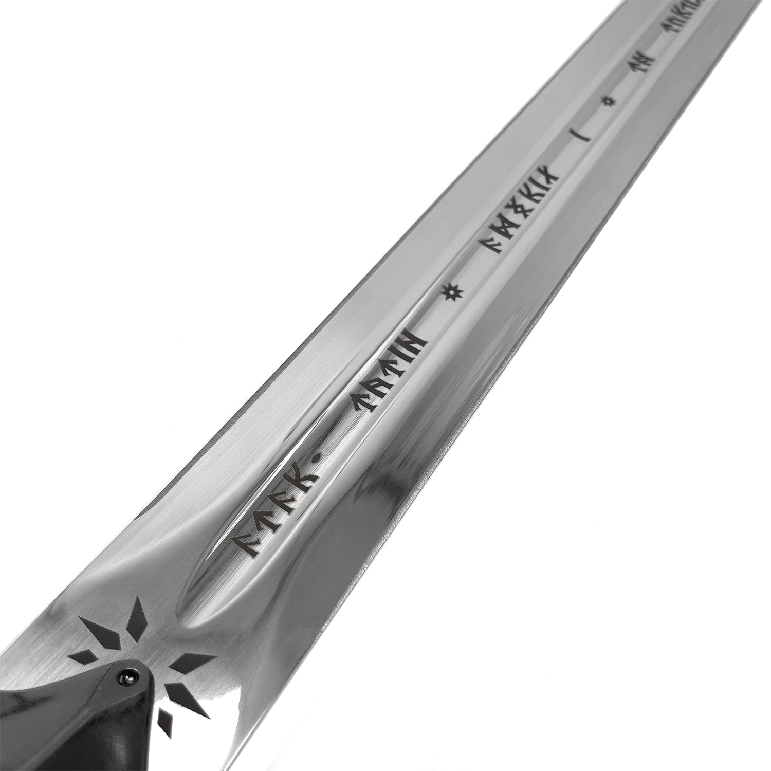 Close-up of the King's Medieval Sword LARP with detailed blade engraving and sturdy grip